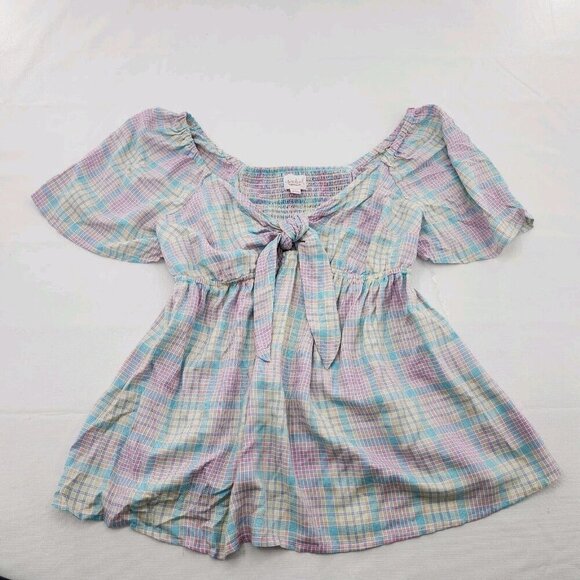 Isabel Maternity by Ingrid & Isabel Size M Multocolor Plaid Tie Front Blouse - Picture 1 of 4